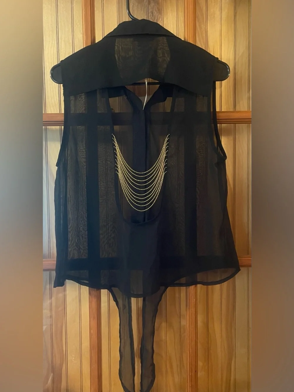 Black Sheer Sleeveless Button-Front Top - Picture 3 of 3